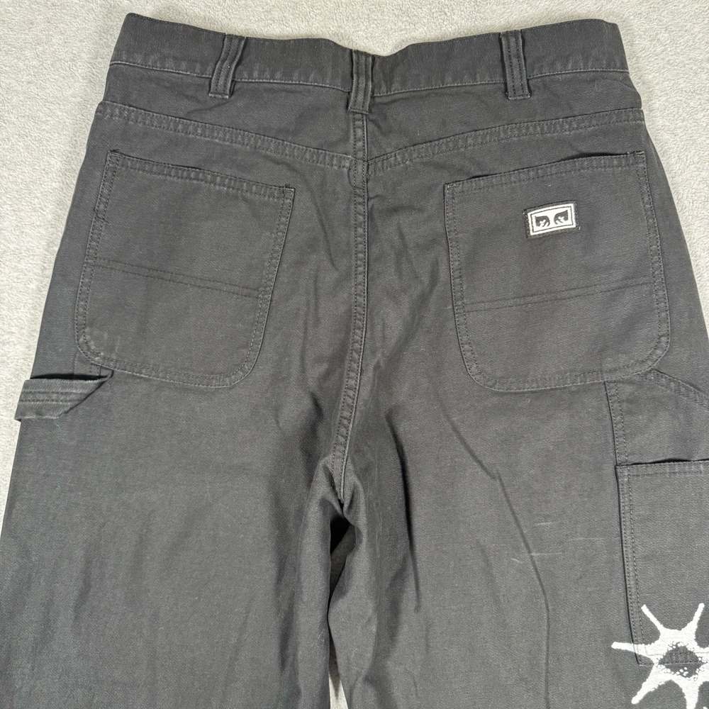 OBEY Carpenter Pants Men's 30 Black White Graphic Utility Workwear Streetwear - Picture 4 of 10
